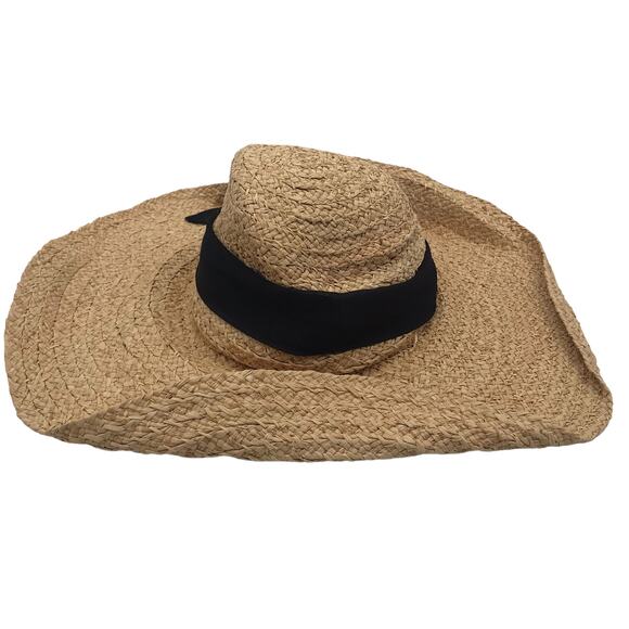 Hat Attack Hannah Sunhat with Scarf Trim 100% Raffia Straw Natural - Picture 1 of 10